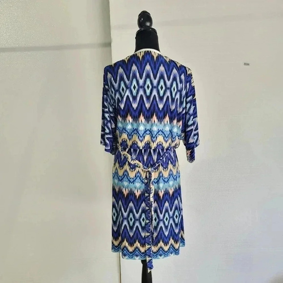 Chico’s Dress Blouson Aztek Print Slit Short Sleeves Lined Chico's size 2 L 12 - Picture 7 of 10